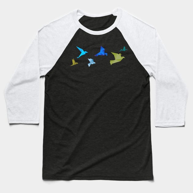 Origami Birds in Flight Baseball T-Shirt by DavidLoblaw